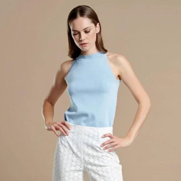 White eyelet linen Palazzo pants - Picture 2 of 2